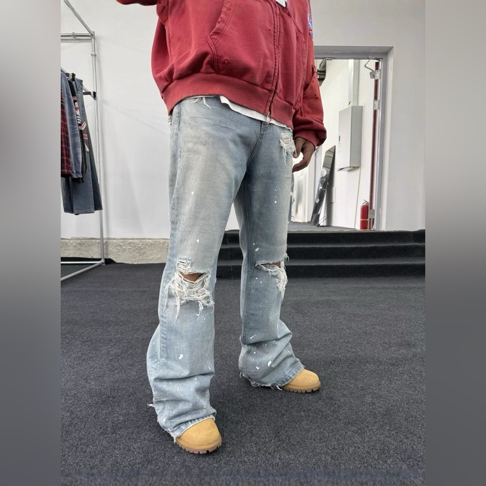 Men GRA Mud Max‎ Washed and worn out ripped bootcut micro flare jeans 33